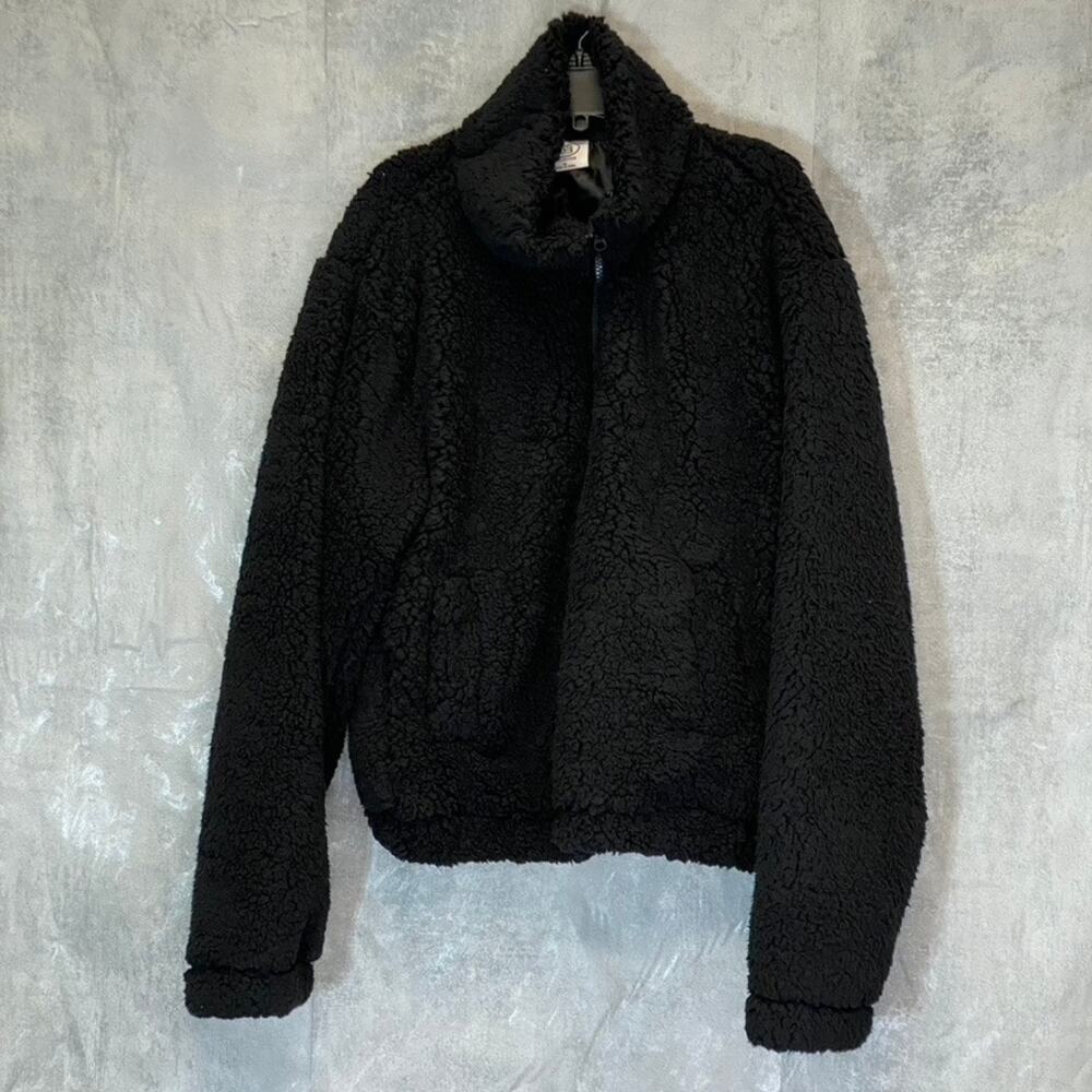 SAGE COLLECTIVE Women's Black Teddy Half Zip Jetsetter Faux Shearling Cropped